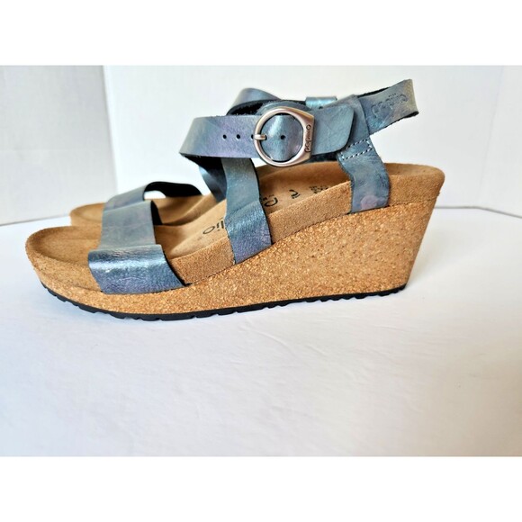 Papillio Birkenstock Sibyl Nubuck Wedge Sandals 38 US 7.5-8 Metallic Black - Picture 8 of 16